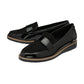 Lotus Cambridge Black Slip On Wedge Loafer Shoes