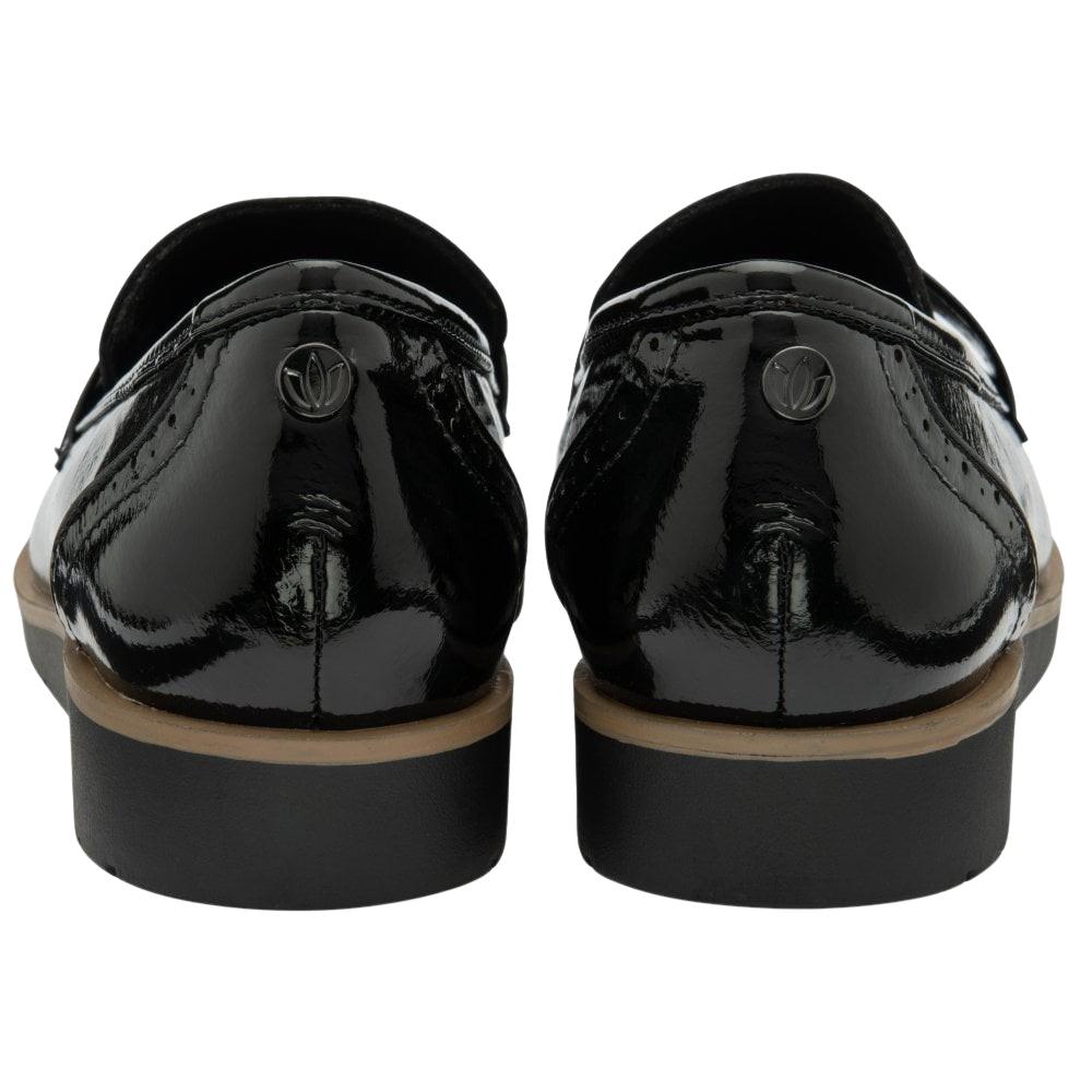 Lotus Cambridge Black Slip On Wedge Loafer Shoes