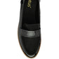 Lotus Cambridge Black Slip On Wedge Loafer Shoes