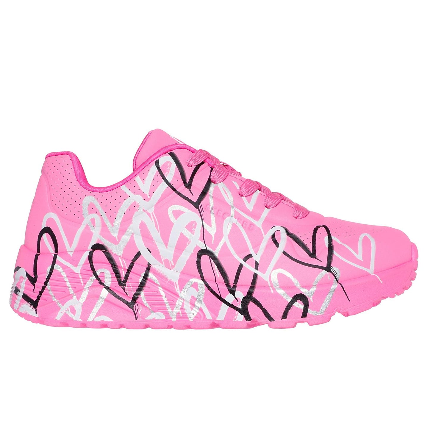 Skechers x JGoldcrown Kids Girls Uno Lite Metallic Love Trainers 314067/HPMT