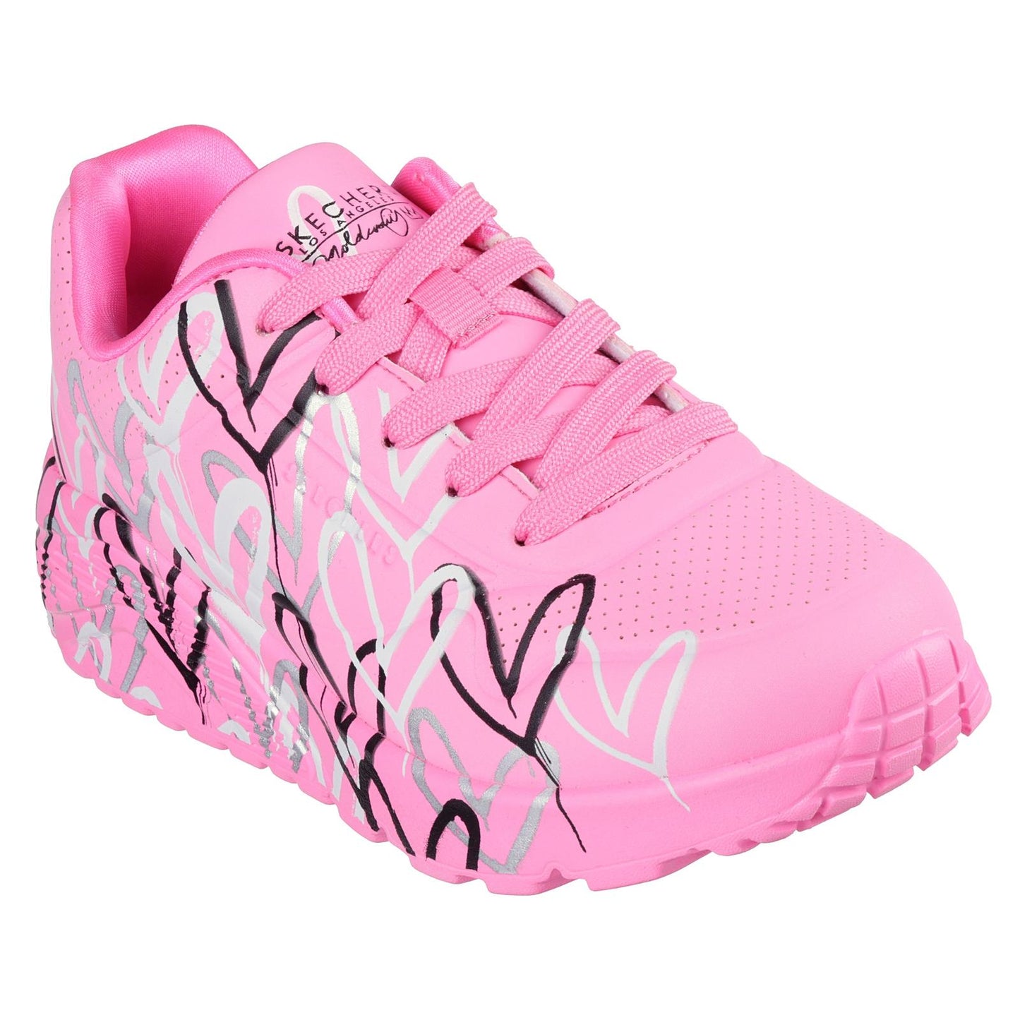 Skechers x JGoldcrown Kids Girls Uno Lite Metallic Love Trainers 314067/HPMT