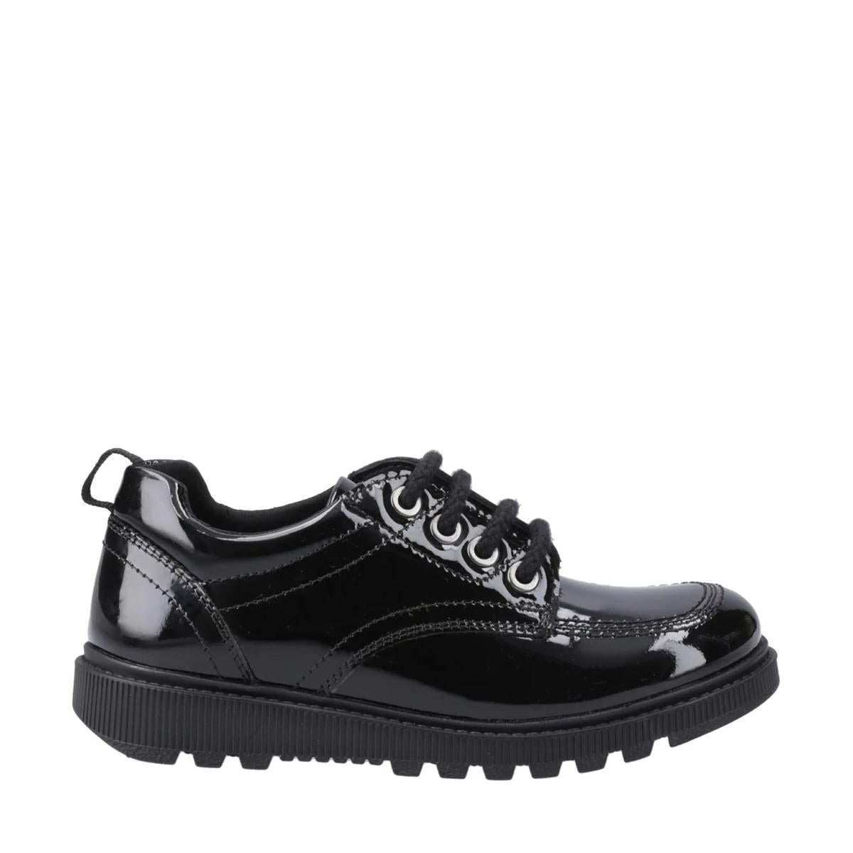 Hush Puppies Keeley Lace Up Patent Black School Shoes