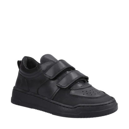 Hush Puppies Daxton Touch Fast Black Boys Leather School Shoes