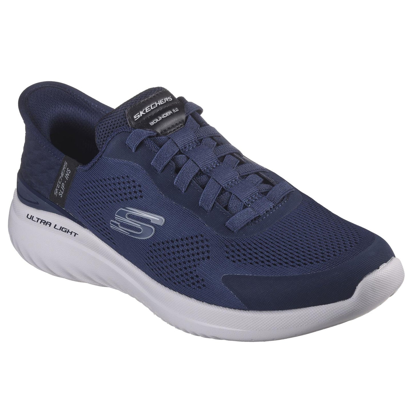 Skechers Mens Wide Bounder 2.0 Emerged Navy Slip Ins Lightweight Vegan Trainers
