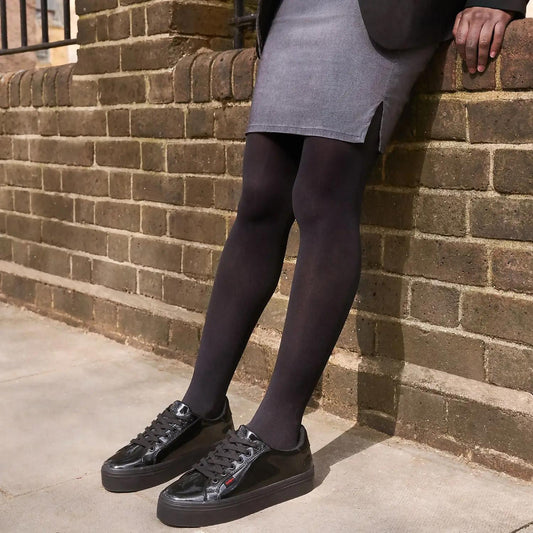 Kickers Youths Tovni Stack Black Patent Lace Up School Shoes 116247