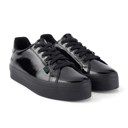 Kickers Youths Tovni Stack Black Patent Lace Up School Shoes 116247