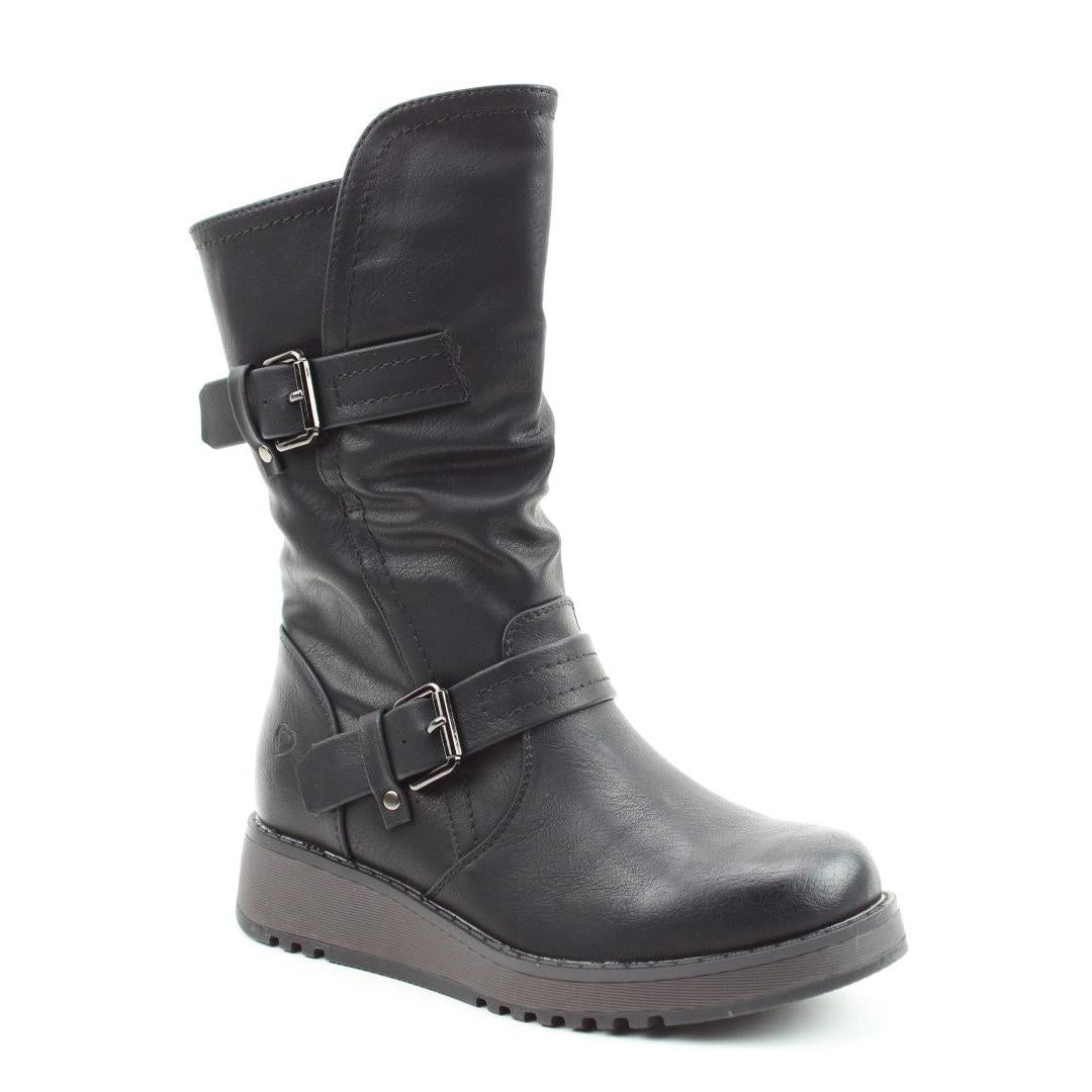 Heavenly Feet Womens Hannah4 Black Mid Calf Vegan Boots