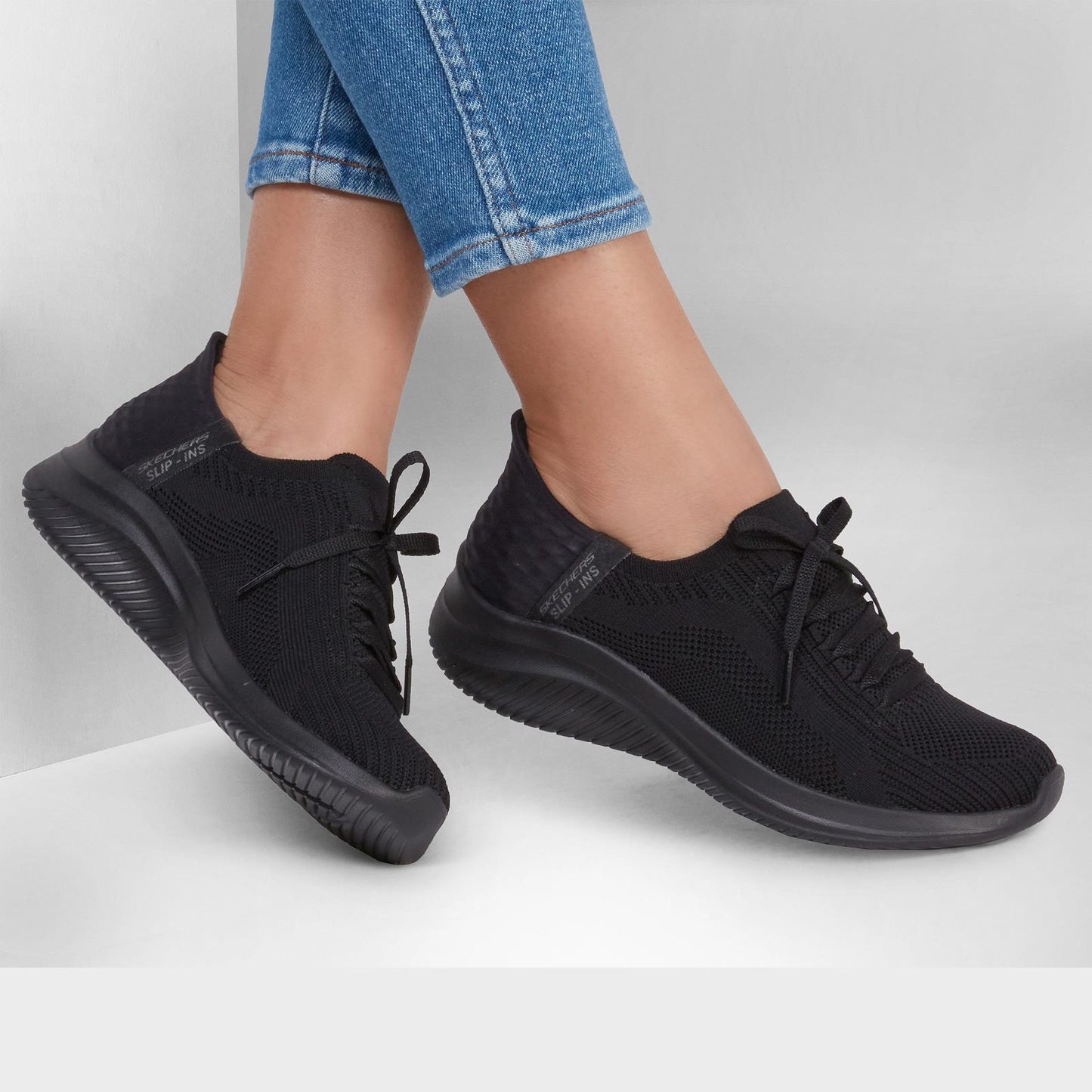 Skechers Ladies Ultra Flex 3.0 WIDE Fit Brilliant Path Black Vegan Slip In Shoes