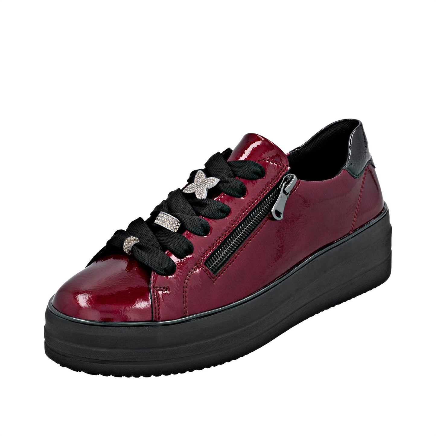 Remonte Women's Red Combi Zip Patent Shoes D1C09-35
