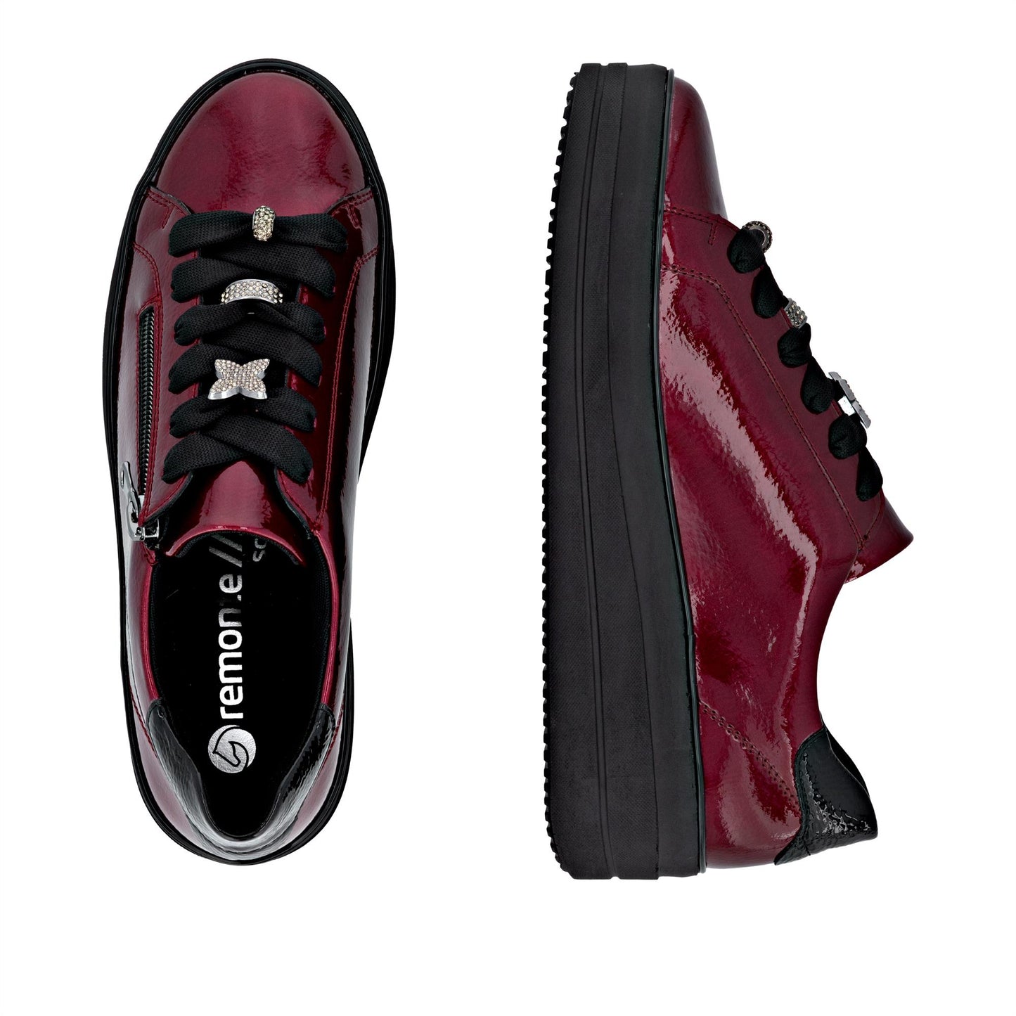 Remonte Women's Red Combi Zip Patent Shoes D1C09-35