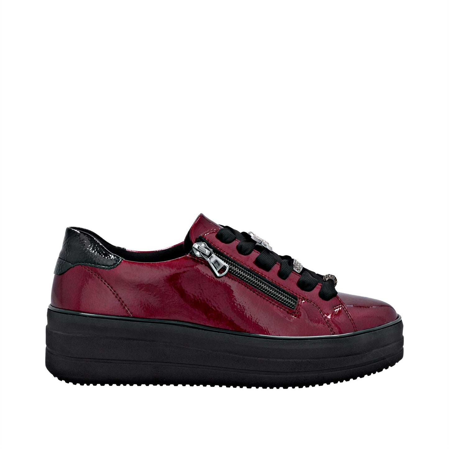 Remonte Women's Red Combi Zip Patent Shoes D1C09-35