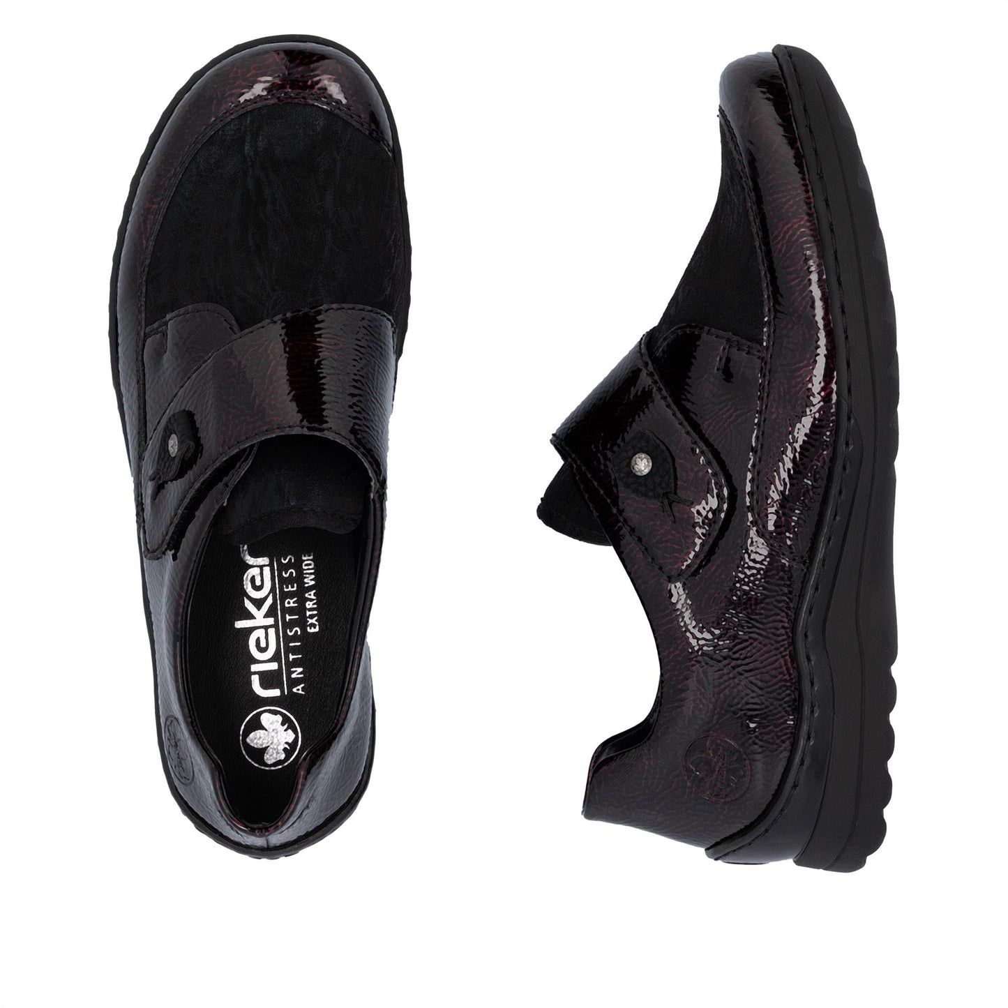 Rieker Womens 48951-35 Bordeaux Patent Extra Wide Adjustable Slip On Shoes