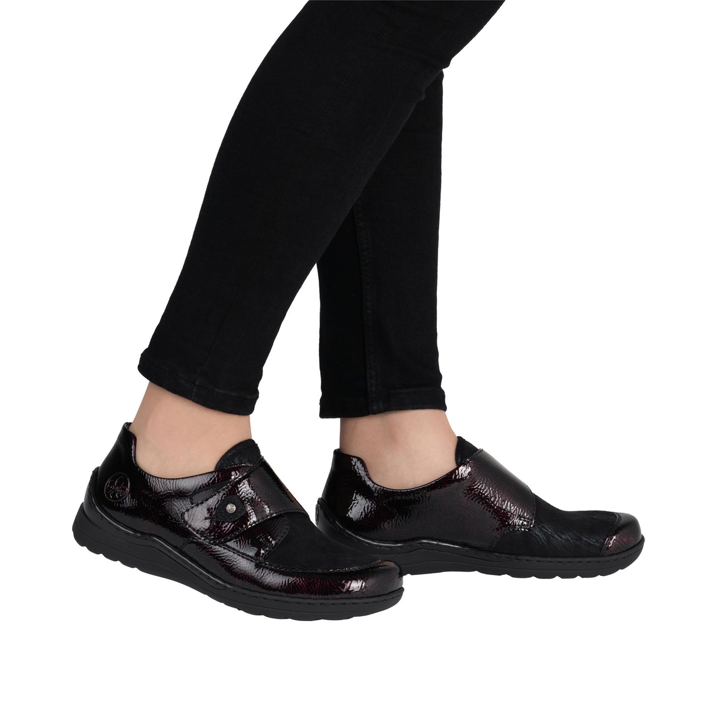 Rieker Womens 48951-35 Bordeaux Patent Extra Wide Adjustable Slip On Shoes