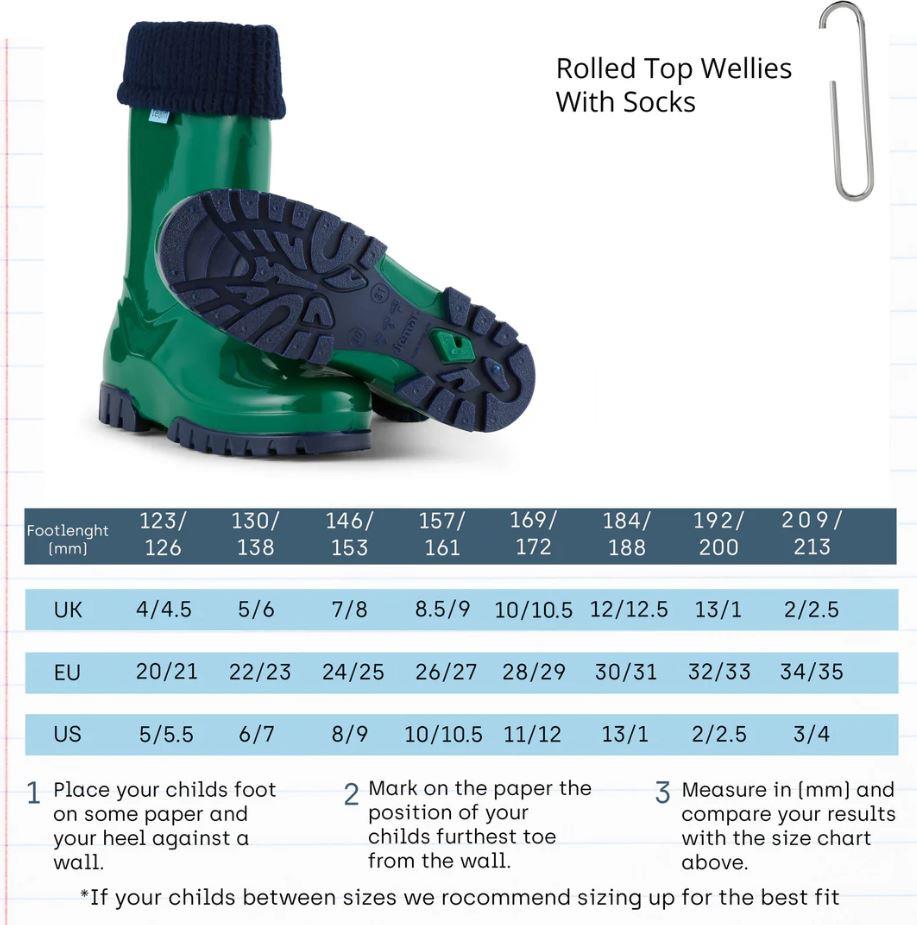 Term Rolltop M2001601 Green/Navy Removable Warm Sock Lined Wellies