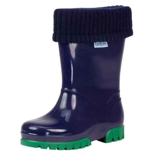Term Rolltop M2001601 Navy/Green Removable Warm Sock Lined Wellies