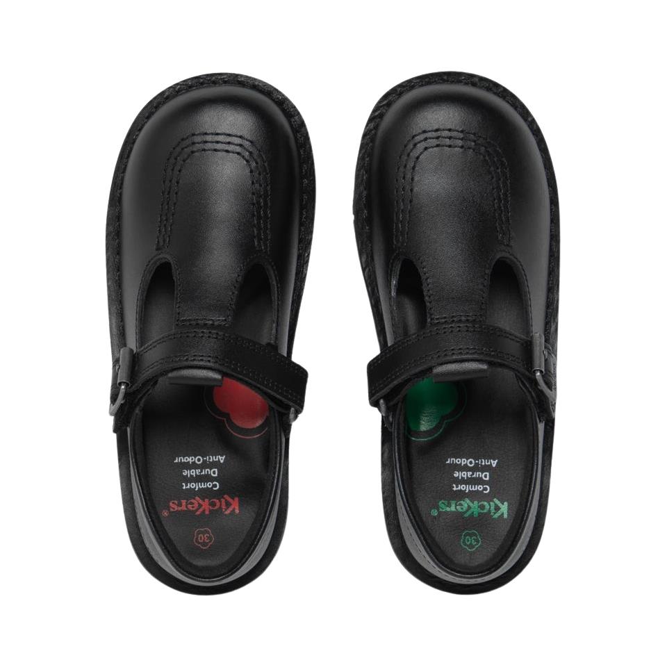 Kickers Infants Girls Kick T Vel Black Leather Adjustable School Shoes 1-17301