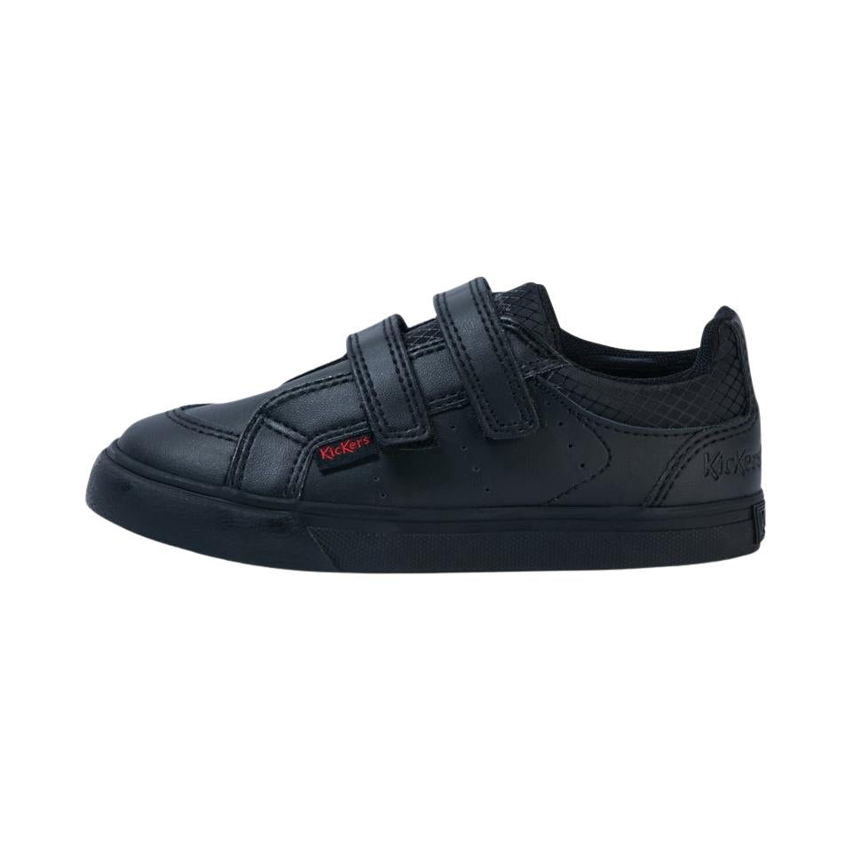 Kickers Tovni Twin Black Double Hook & Loop Leather School Shoes 1-15581
