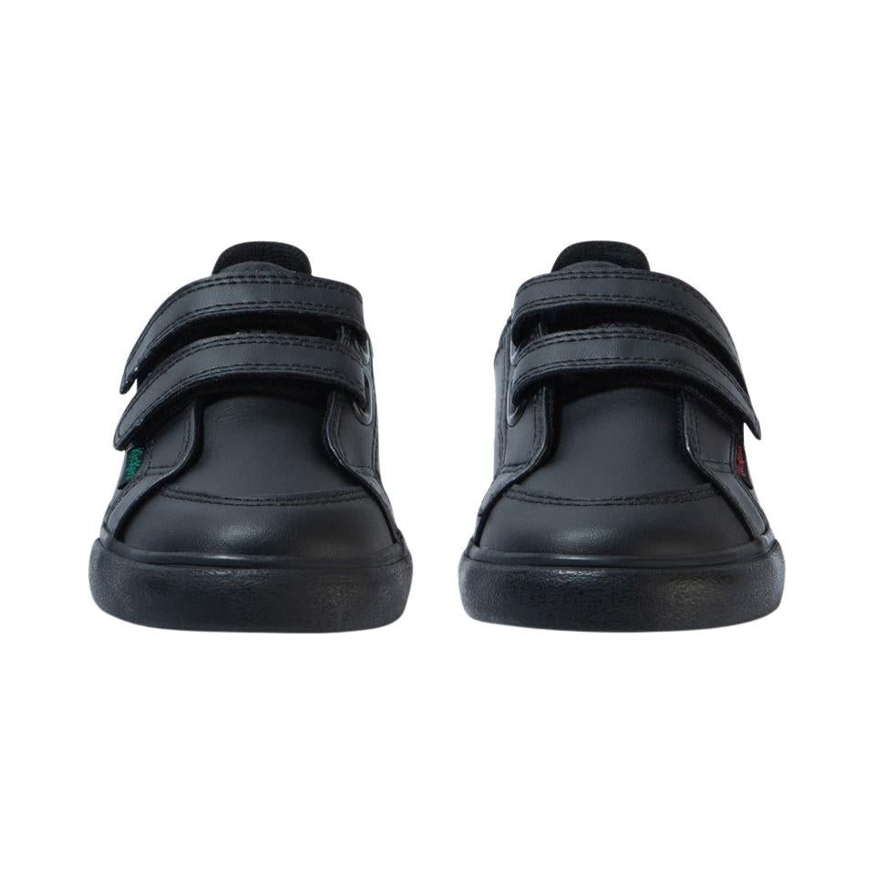 Kickers Tovni Twin Black Double Hook & Loop Leather School Shoes 1-15581