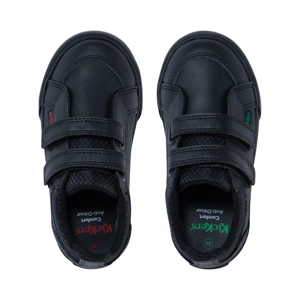 Kickers Tovni Twin Black Double Hook & Loop Leather School Shoes 1-15581
