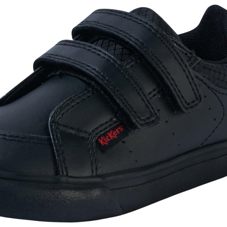 Kickers Tovni Twin Black Double Hook & Loop Leather School Shoes 1-15581