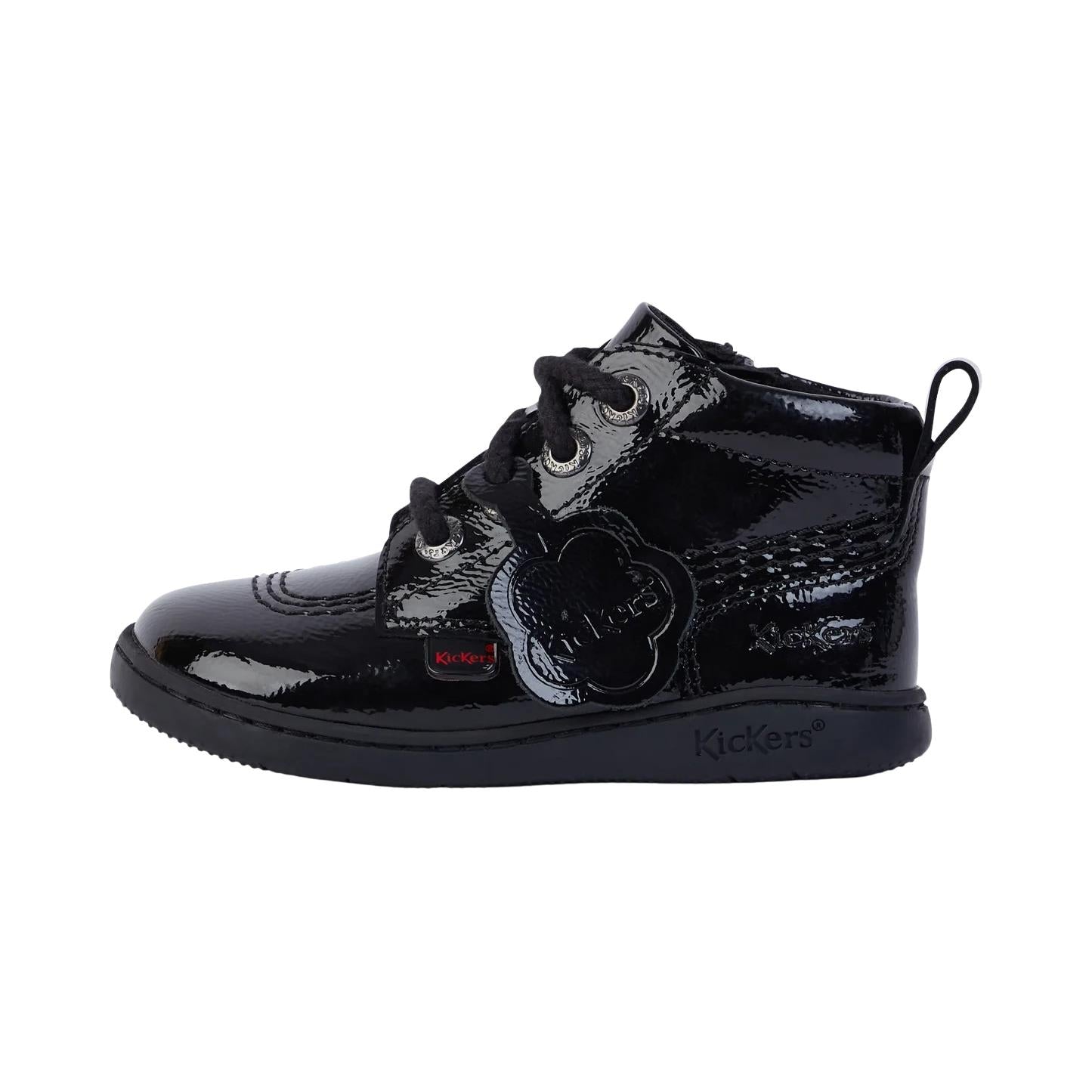 Kickers Playflex Hi Black Leather Patent Infants Shoes 1-17564