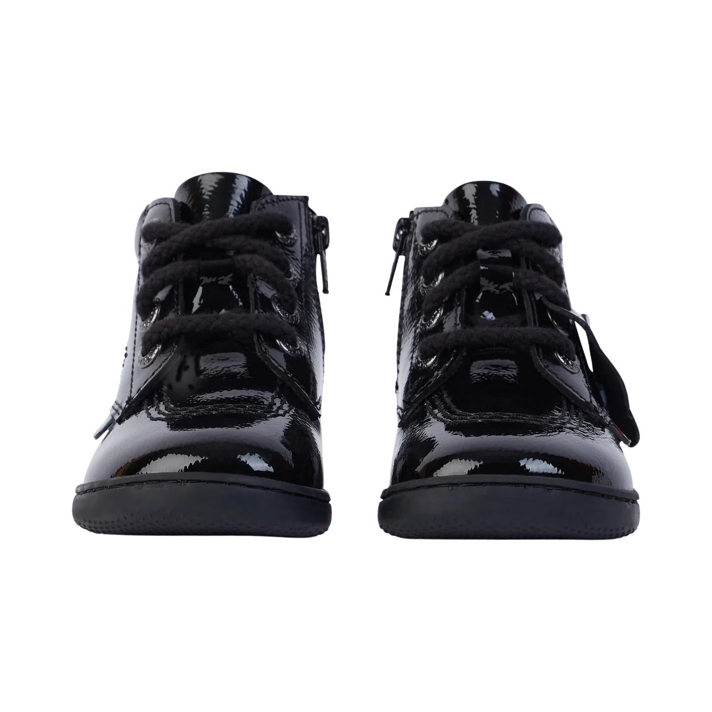 Kickers Playflex Hi Black Leather Patent Infants Shoes 1-17564