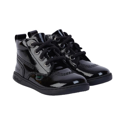 Kickers Playflex Hi Black Leather Patent Infants Shoes 1-17564