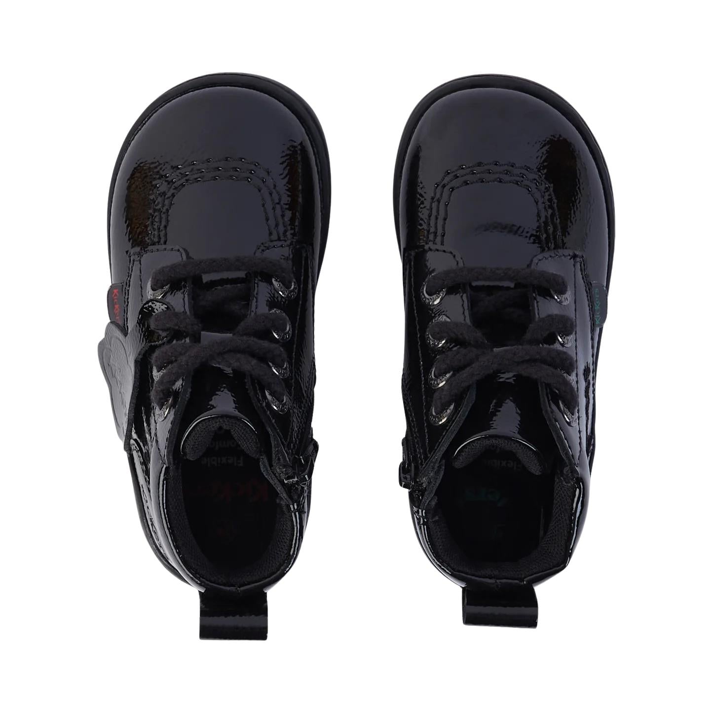 Kickers Playflex Hi Black Leather Patent Infants Shoes 1-17564