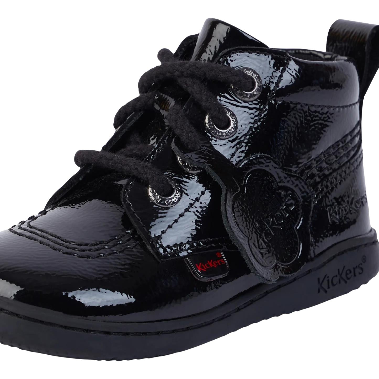Kickers Playflex Hi Black Leather Patent Infants Shoes 1-17564