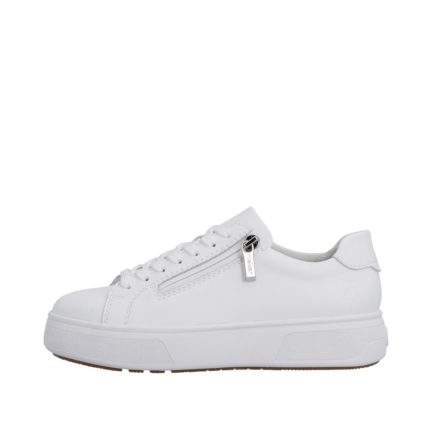 Rieker Womens White Leather Side Zip Trainers M7701-80
