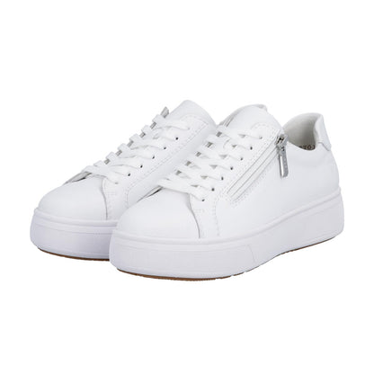 Rieker Womens White Leather Side Zip Trainers M7701-80