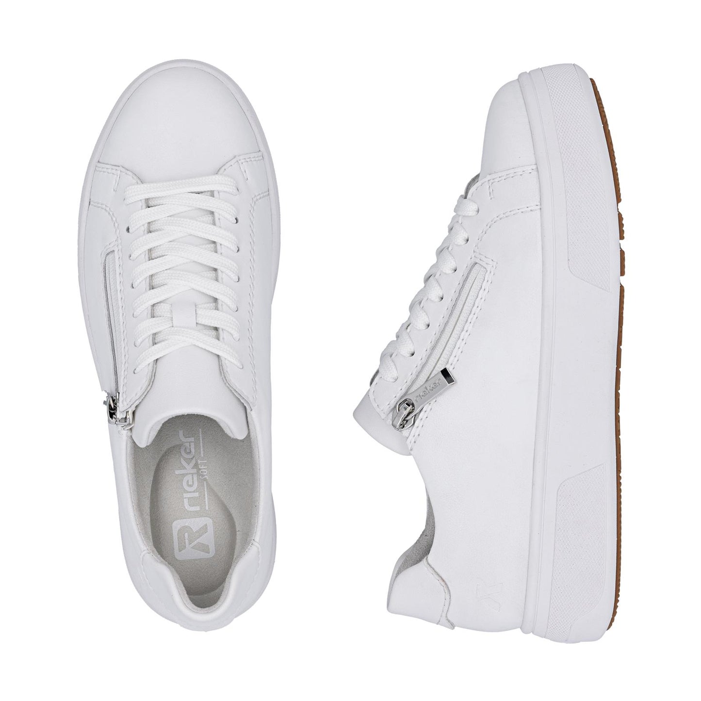 Rieker Womens White Leather Side Zip Trainers M7701-80