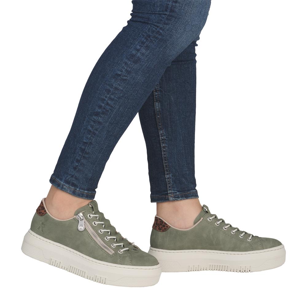 Rieker Womens Lightweight Green Leather Trainer Shoes M1952-52
