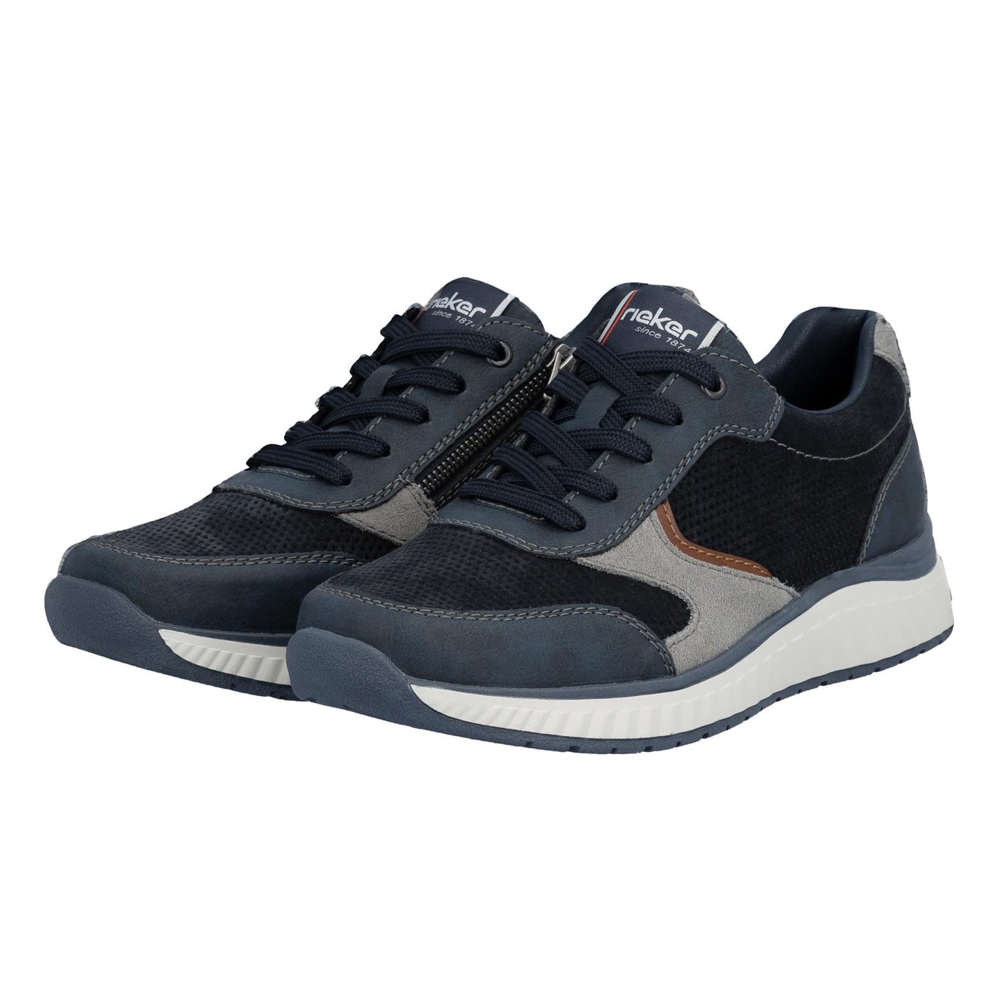Rieker Mens Casual Trainers Shoes Blue Brown B0606
