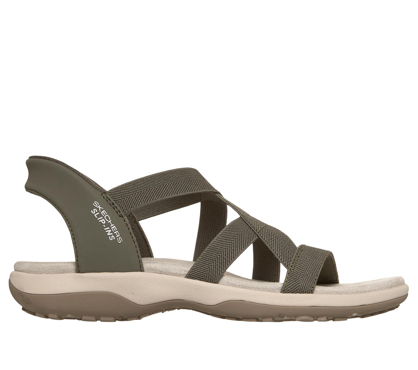 Skechers Womens Slip-Ins Reggae Slim Stretch Flex Olive Vegan Sandals
