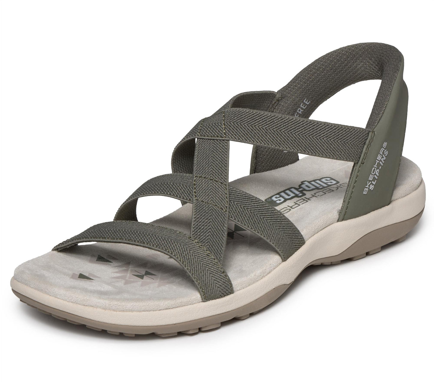 Skechers Womens Slip-Ins Reggae Slim Stretch Flex Olive Vegan Sandals