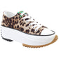 Heavenly Feet Womens Brown Cheetah Platform Lace Up Trainers