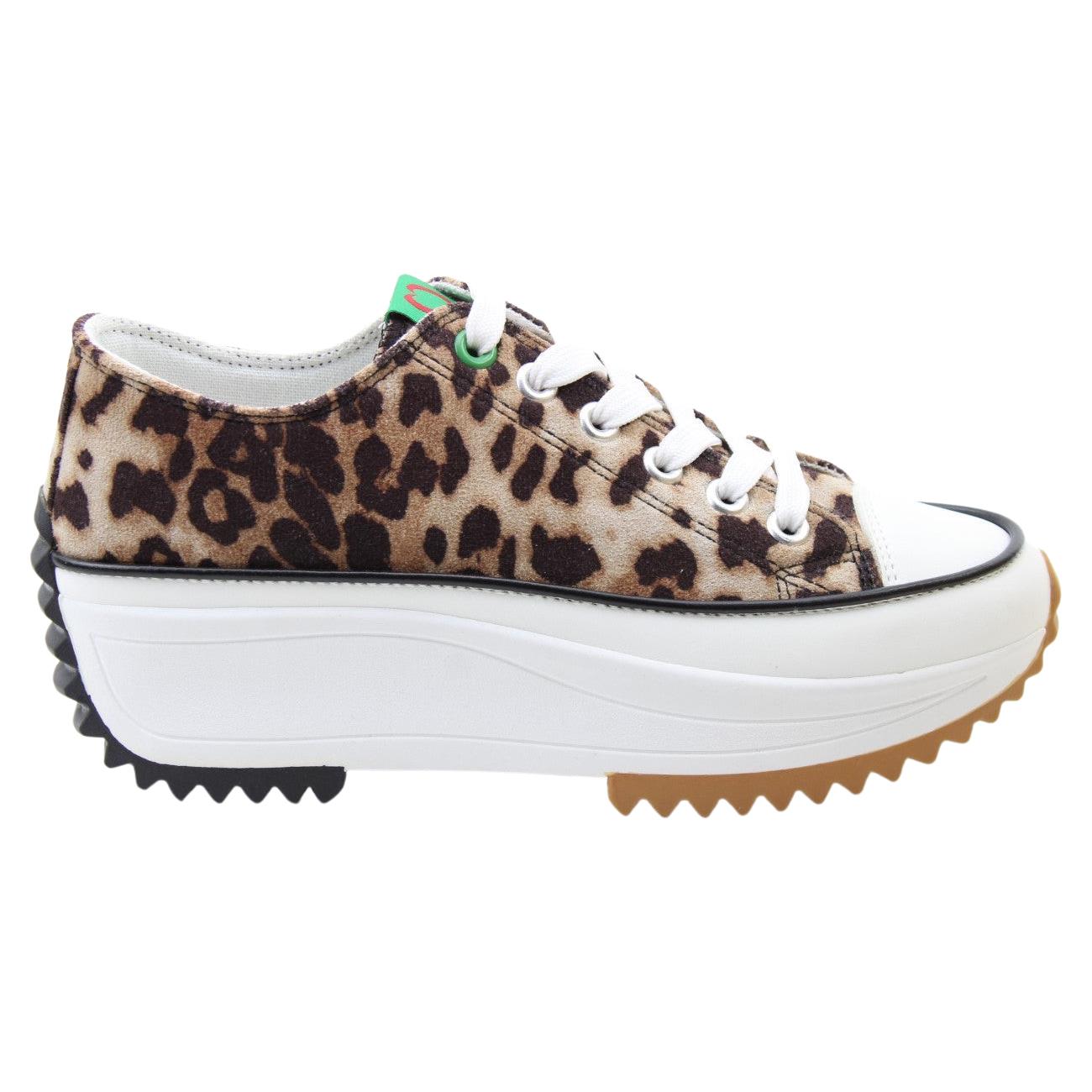Heavenly Feet Womens Brown Cheetah Platform Lace Up Trainers
