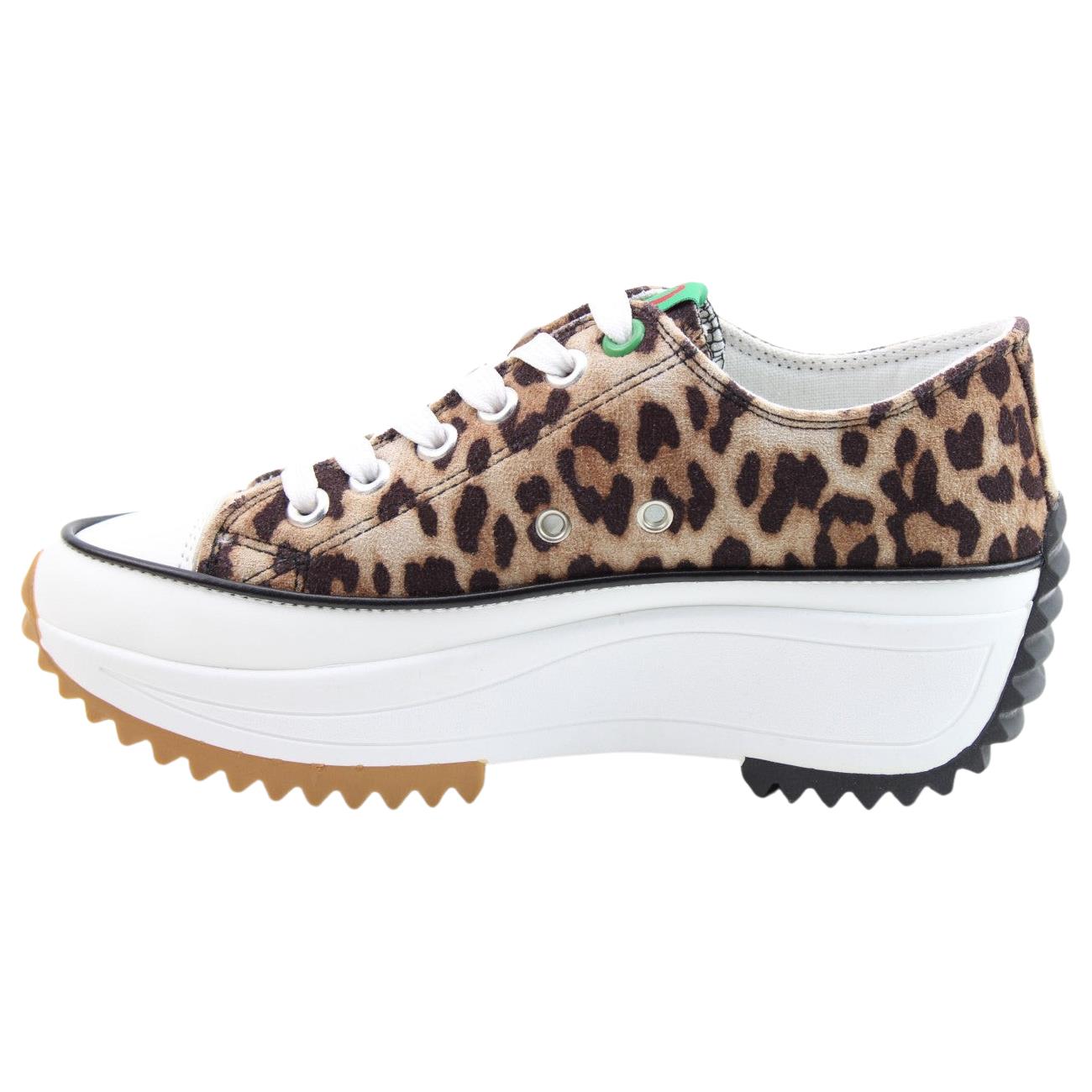 Heavenly Feet Womens Brown Cheetah Platform Lace Up Trainers