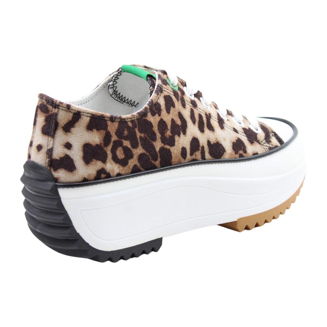 Heavenly Feet Womens Brown Cheetah Platform Lace Up Trainers
