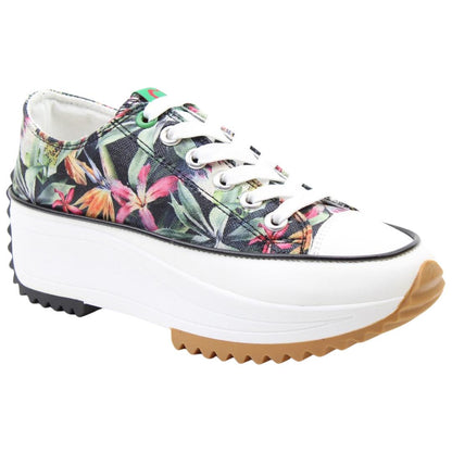 Heavenly Feet Womens Black Floral Platform Lace Up Trainers
