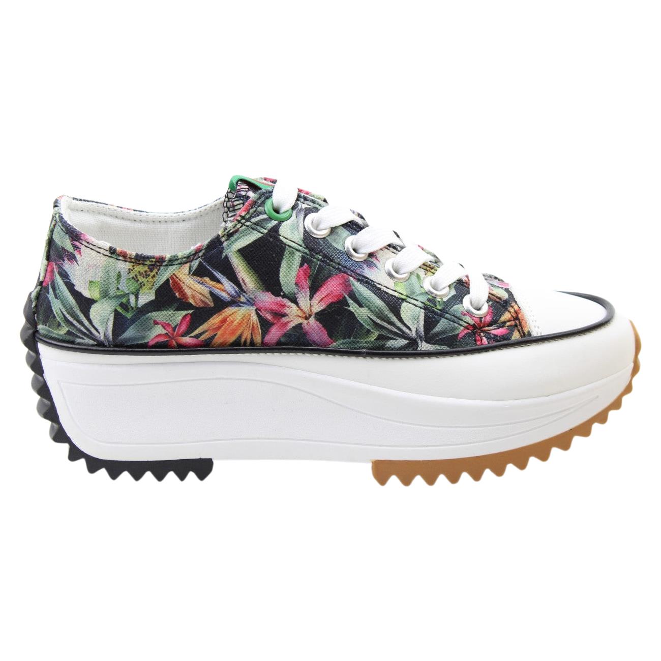 Heavenly Feet Womens Black Floral Platform Lace Up Trainers