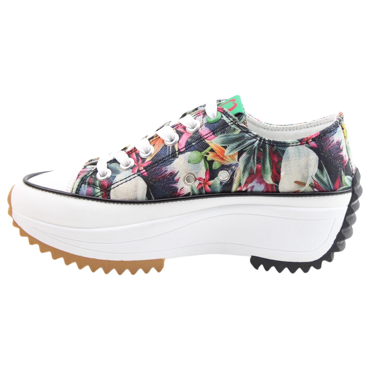 Heavenly Feet Womens Black Floral Platform Lace Up Trainers