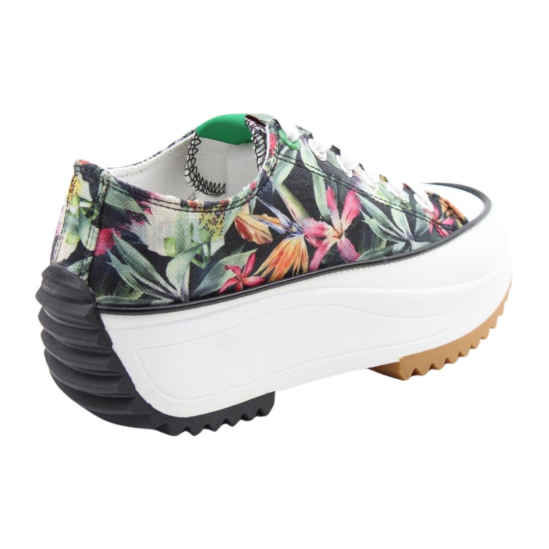 Heavenly Feet Womens Black Floral Platform Lace Up Trainers