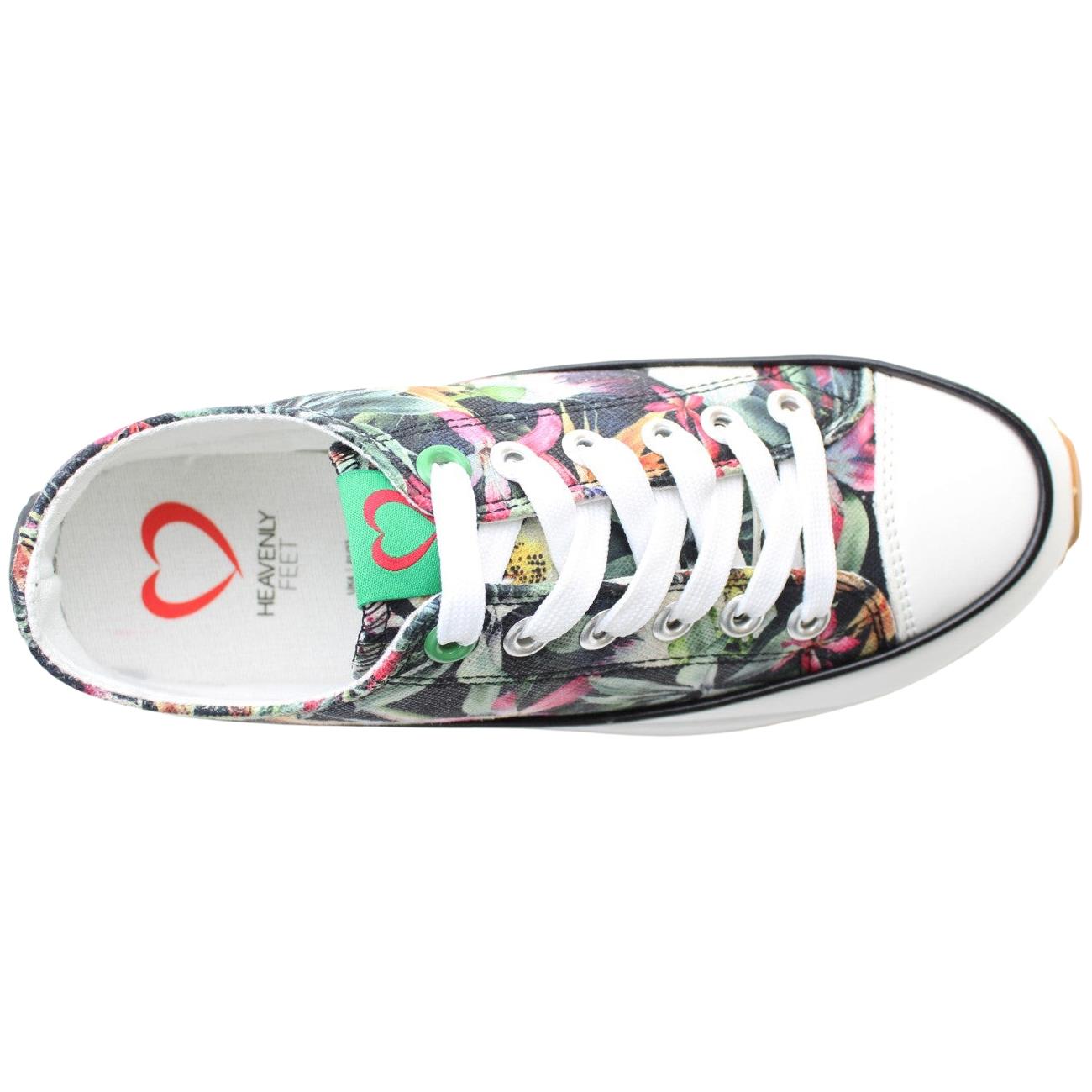 Heavenly Feet Womens Black Floral Platform Lace Up Trainers