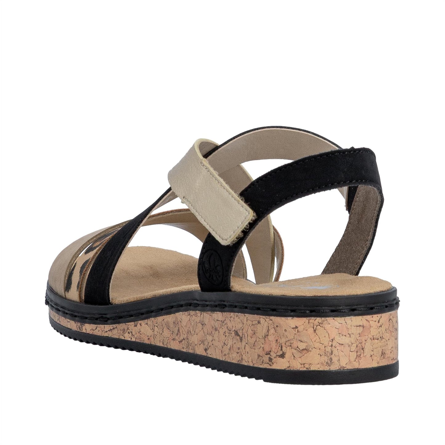 Rieker Womens Wedge Sandals Black Leopard V3663