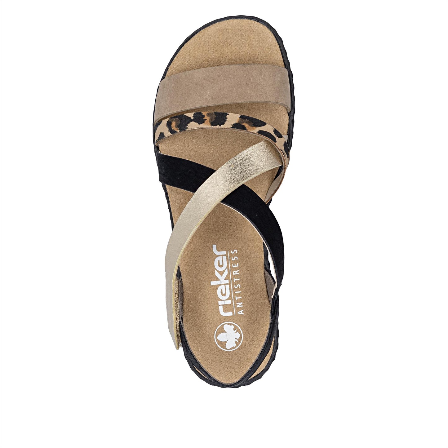 Rieker Womens Wedge Sandals Black Leopard V3663