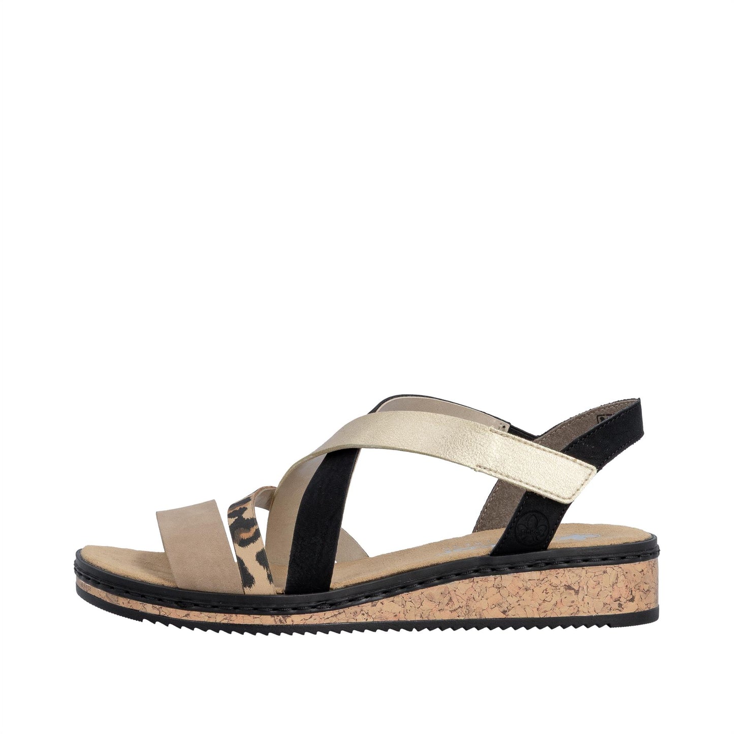 Rieker Womens Wedge Sandals Black Leopard V3663