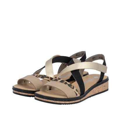 Rieker Womens Wedge Sandals Black Leopard V3663