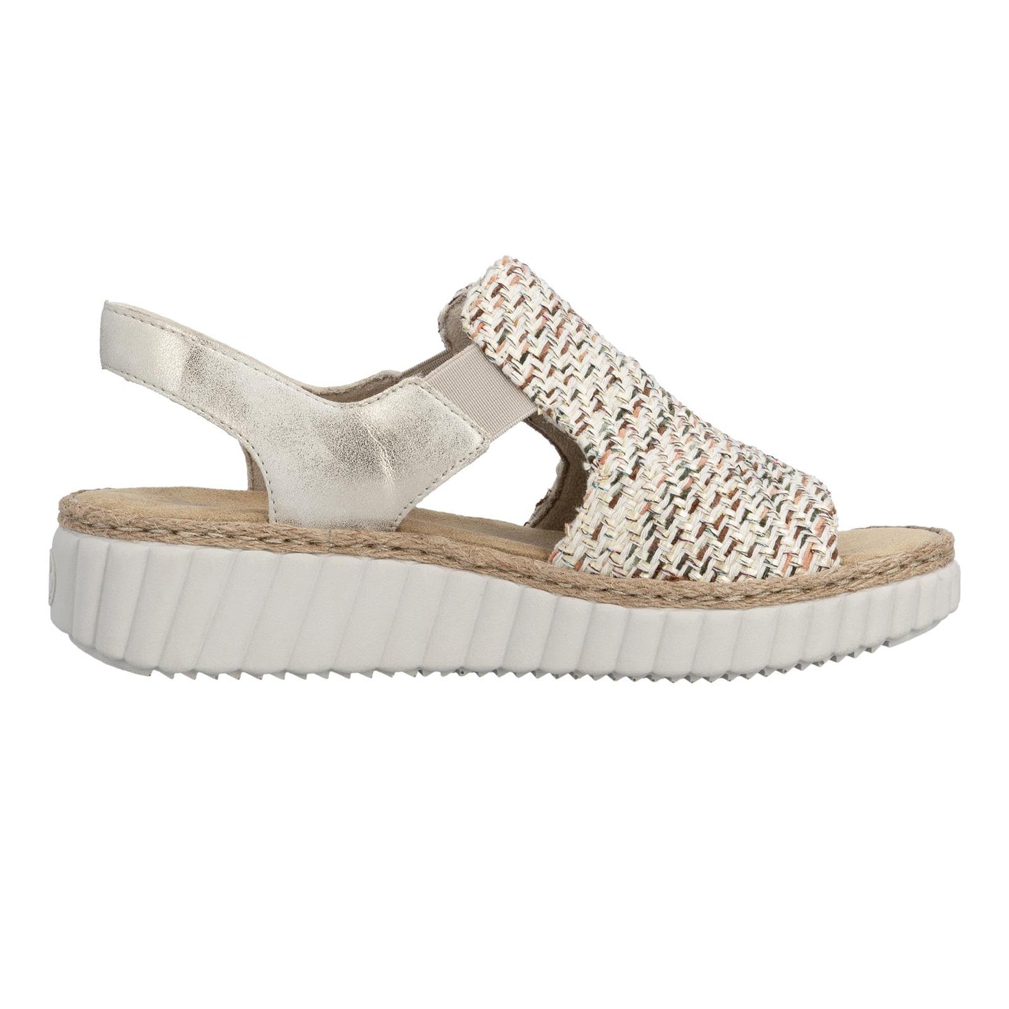Rieker Women's Wedge Sandals Beige Gold Extra Wide (H) 69276
